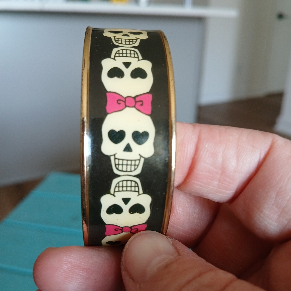 Skull and Bow Bangle Bracelet
